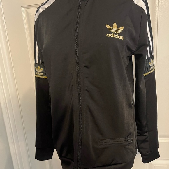 Adidas black white and gold detail track jacket youth L - Picture 5 of 5